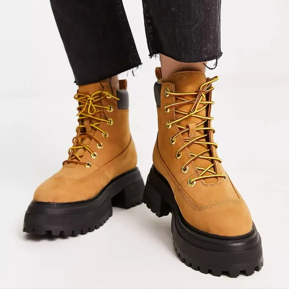 NEW Timberland Wheat 6&quot; Nubuck Suede Sky Lug Sole Chunky Platform Boots