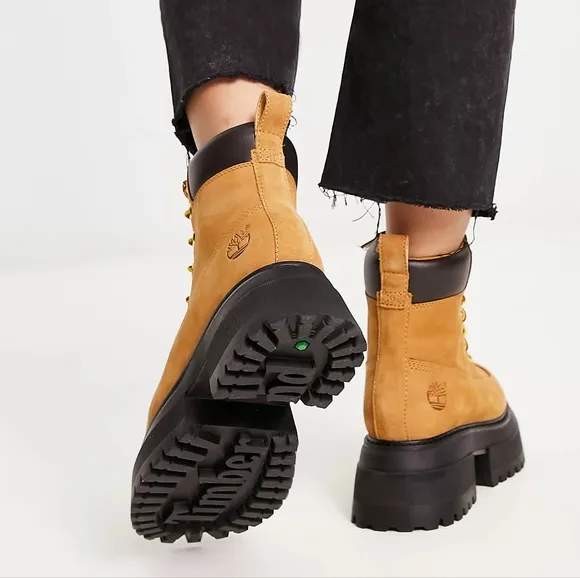 NEW Timberland Wheat 6&quot; Nubuck Suede Sky Lug Sole Chunky Platform Boots