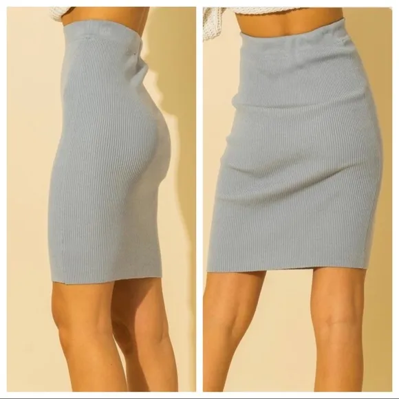 NEW TRENDY BURGUNDY HIGH WAISTED RIBBED KNIT PENCIL SKIRT