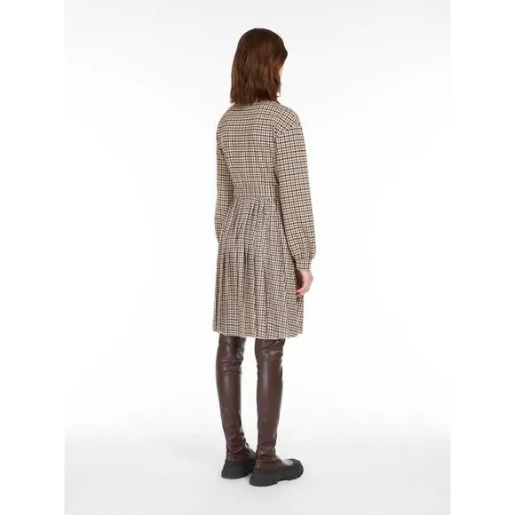 NEW WEEKEND MAX MARA vetta fit and flare houndstooth dress in camel