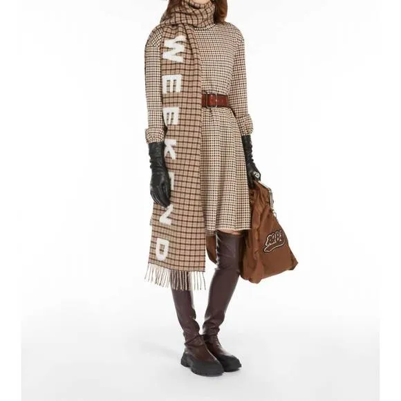NEW WEEKEND MAX MARA vetta fit and flare houndstooth dress in camel