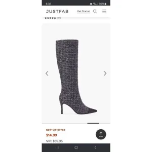 New Size 7 JustFab Black Grey Isabel Cap Toe Stiletto High Heel Long Tall Boots