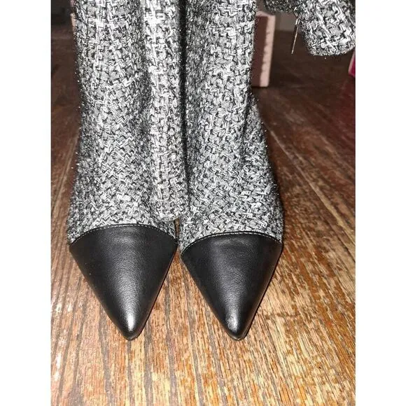 New Size 7 JustFab Black Grey Isabel Cap Toe Stiletto High Heel Long Tall Boots