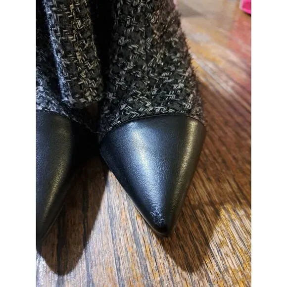 New Size 7 JustFab Black Grey Isabel Cap Toe Stiletto High Heel Long Tall Boots
