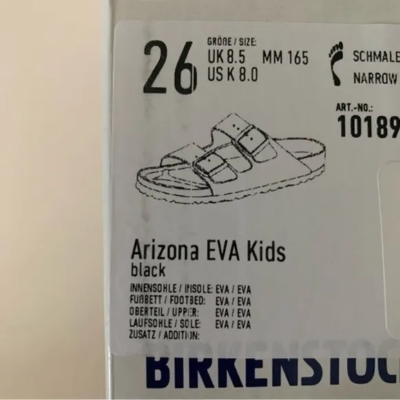 NIB. BIRKENSTOCK Kids’ Arizona Eva Sandals