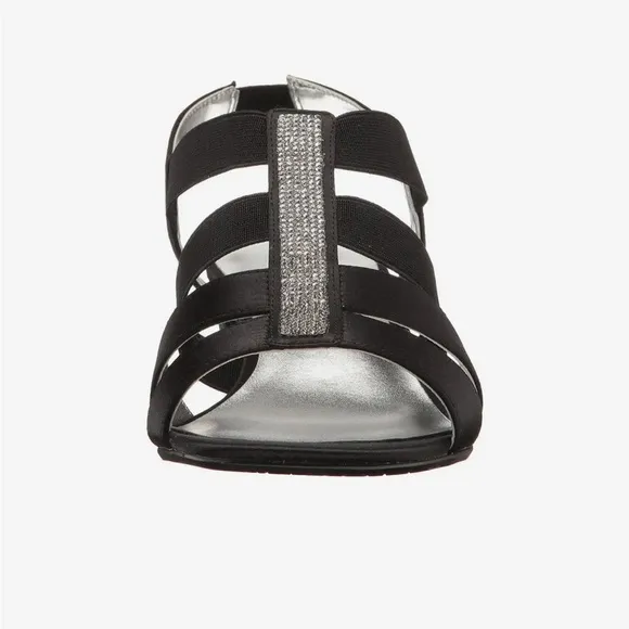 NIB David Tate Black Satin “Eve” Strappy Block Heel Sandals sz 7.5 Wide