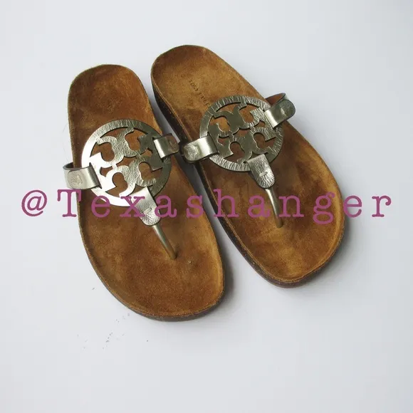 NIB Tory Burch Miller Cloud Sandals Size 8 Spark Gold/Natural