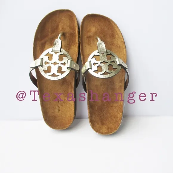 NIB Tory Burch Miller Cloud Sandals Size 8 Spark Gold/Natural