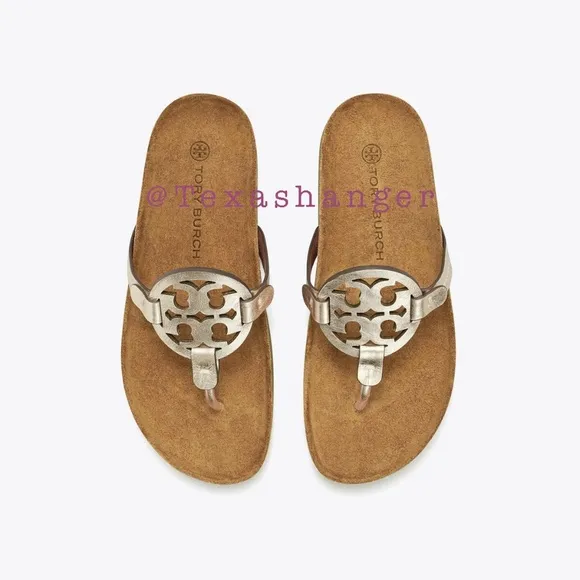 NIB Tory Burch Miller Cloud Sandals Size 8 Spark Gold/Natural