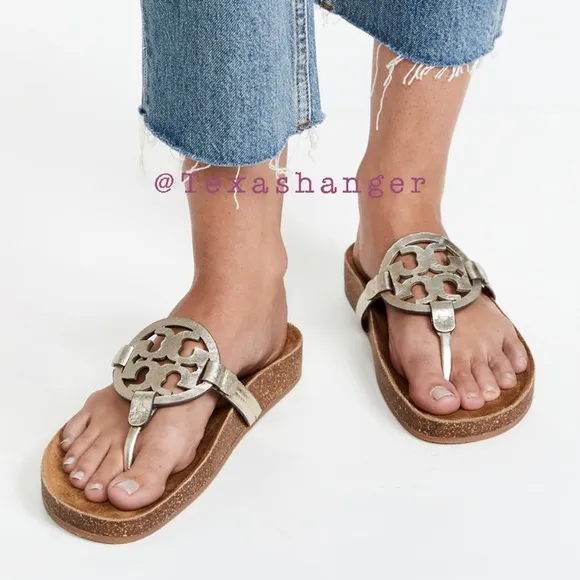 NIB Tory Burch Miller Cloud Sandals Size 8 Spark Gold/Natural
