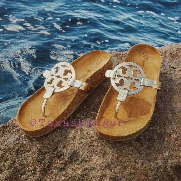 NIB Tory Burch Miller Cloud Sandals Size 8 Spark Gold/Natural