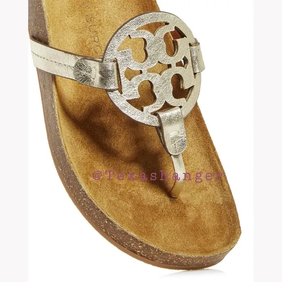 NIB Tory Burch Miller Cloud Sandals Size 8 Spark Gold/Natural