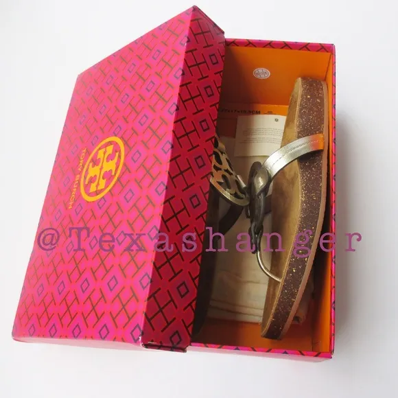 NIB Tory Burch Miller Cloud Sandals Size 8 Spark Gold/Natural