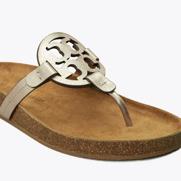 NIB TORY BURCH MILLER CLOUD SPARK GOLD LEATHER CORK SANDALS SIZE 7.5 W BAG
