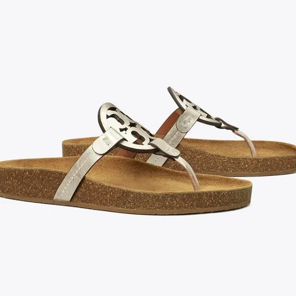 NIB TORY BURCH MILLER CLOUD SPARK GOLD LEATHER CORK SANDALS SIZE 7.5 W BAG