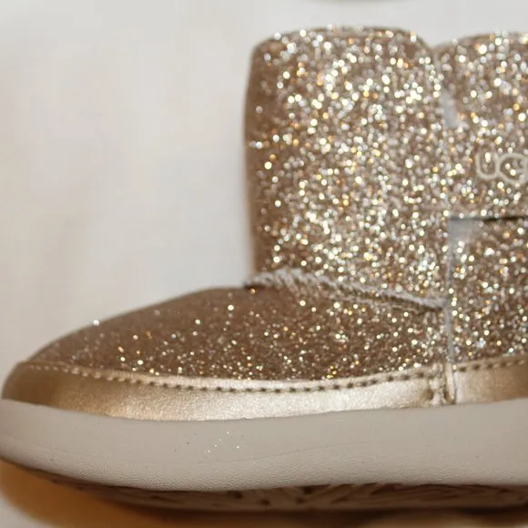 NIB UGG INFANT KEELAN GLITTER GOLD‎ SHEARLING LINED BOOTS