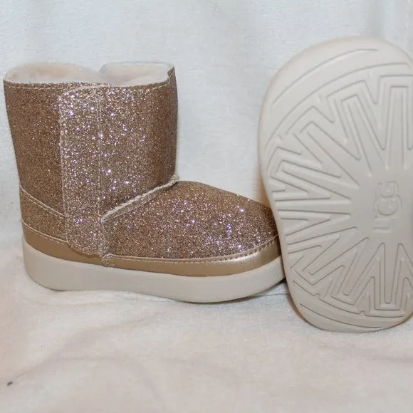 NIB UGG INFANT KEELAN GLITTER GOLD‎ SHEARLING LINED BOOTS