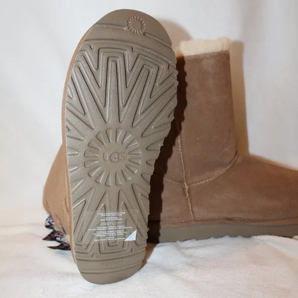 NIB UGG WOMEN'S CLASSIC SHORT BAILEY‎ BOW LEOPARD SUEDE SHEARLING BOOTS