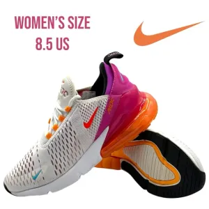 Nike Air Max 270 Women's Size 8.5 White Pink Orange Trainers Shoes Gym Running
