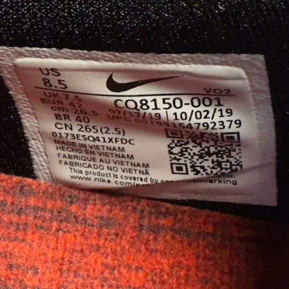Nike Free X Metcon 2 Performance Sneakers &quot;Clemson Tigers&quot; CQ8150-001 Men's 8.5