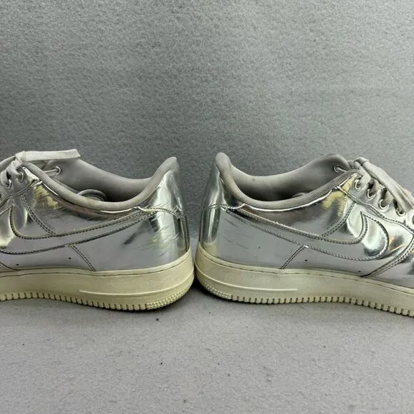 Nike Mens Silver Air Force 1 SP Liquid Metal Metallic Athletic Sneaker Shoes Siz