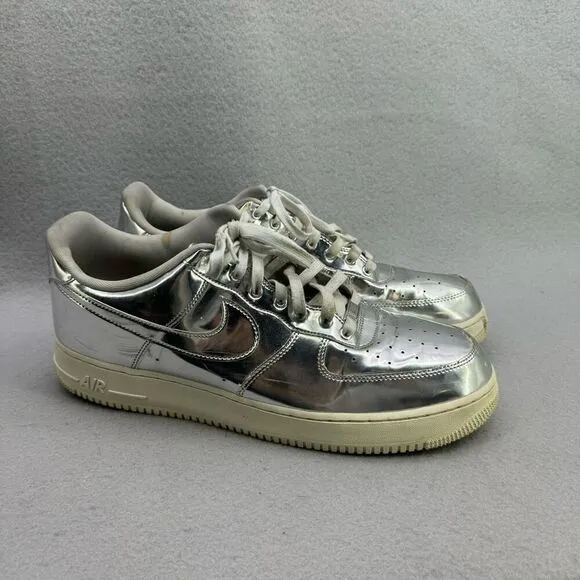 Nike Mens Silver Air Force 1 SP Liquid Metal Metallic Athletic Sneaker Shoes Siz