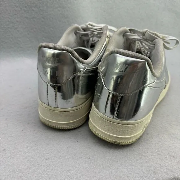 Nike Mens Silver Air Force 1 SP Liquid Metal Metallic Athletic Sneaker Shoes Siz