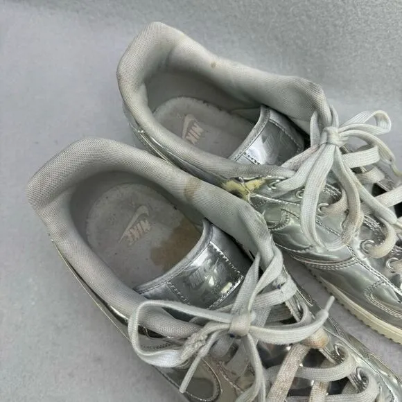Nike Mens Silver Air Force 1 SP Liquid Metal Metallic Athletic Sneaker Shoes Siz