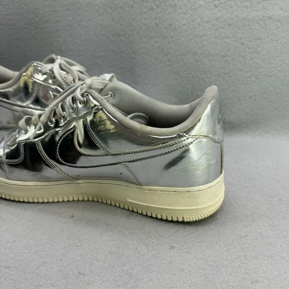 Nike Mens Silver Air Force 1 SP Liquid Metal Metallic Athletic Sneaker Shoes Siz