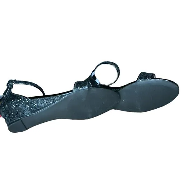 Nina Kristina Black Chunky Glitter Wedge Sandals Girl's 5M New