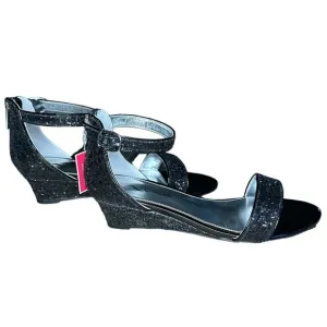 Nina Kristina Black Chunky Glitter Wedge Sandals Girl's 5M New