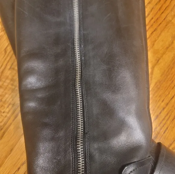 Nine West Black Genuine Leather Buckle Moto Tall Zip Riding Boots