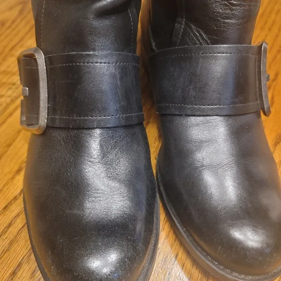 Nine West Black Genuine Leather Buckle Moto Tall Zip Riding Boots
