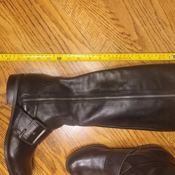 Nine West Black Genuine Leather Buckle Moto Tall Zip Riding Boots