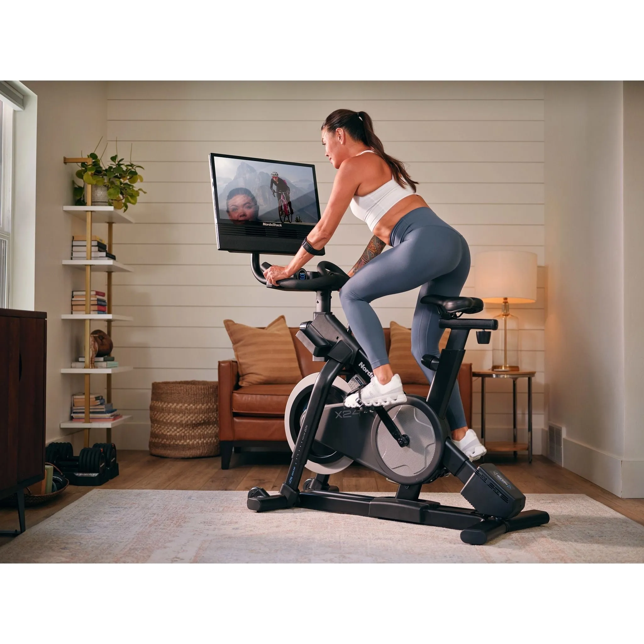 NordicTrack X24 Studio Bike with 20% to -10% gradient and Pivoting 24" Touchscreen.