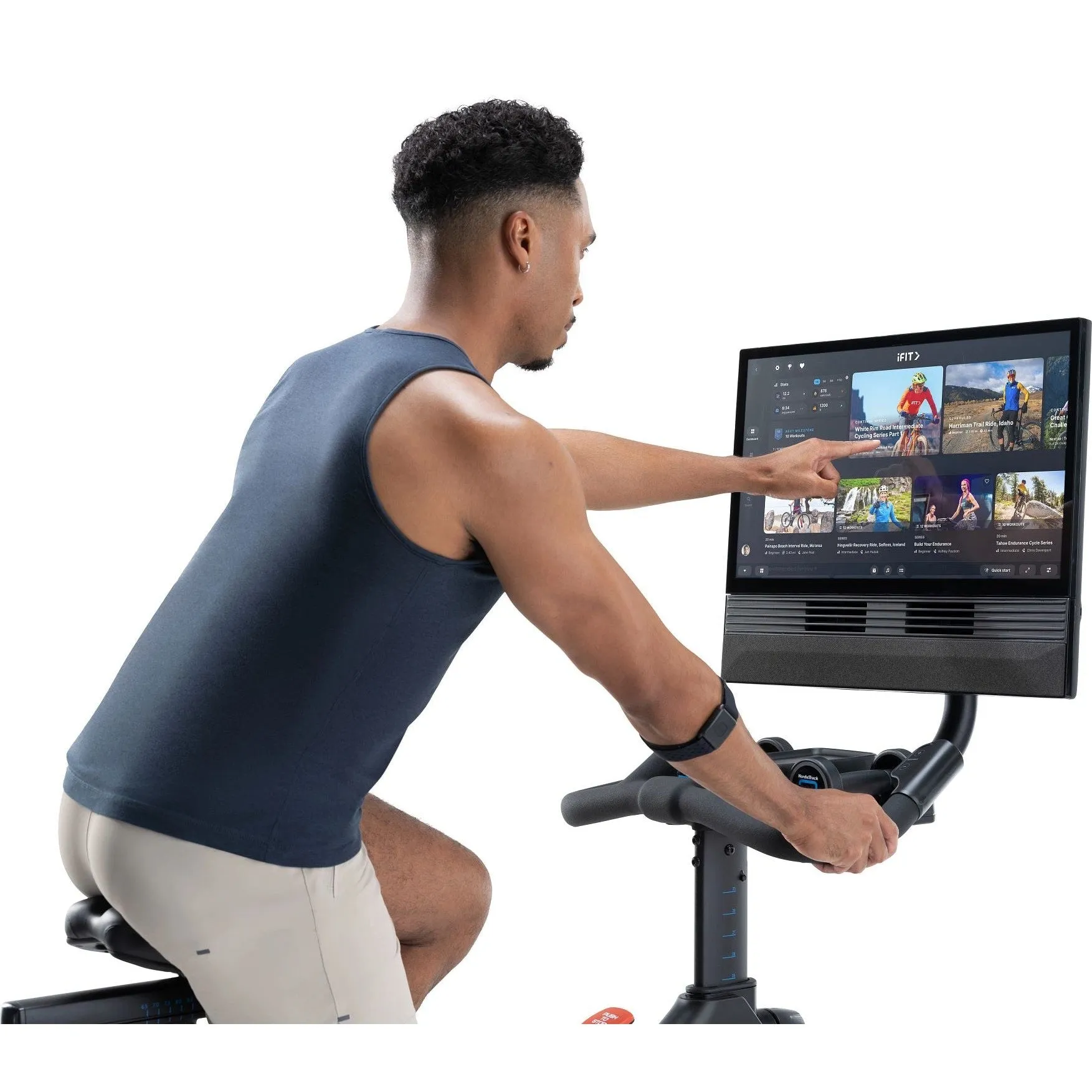 NordicTrack X24 Studio Bike with 20% to -10% gradient and Pivoting 24" Touchscreen.