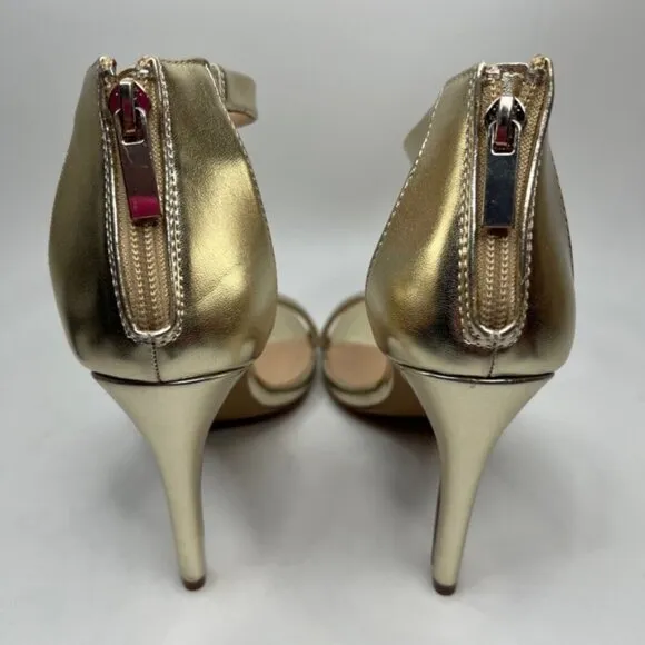 NWB Lulus SEARCH THE STARS Strappy Ankle Strap Stiletto Heel Shiny Sandals Sz 8