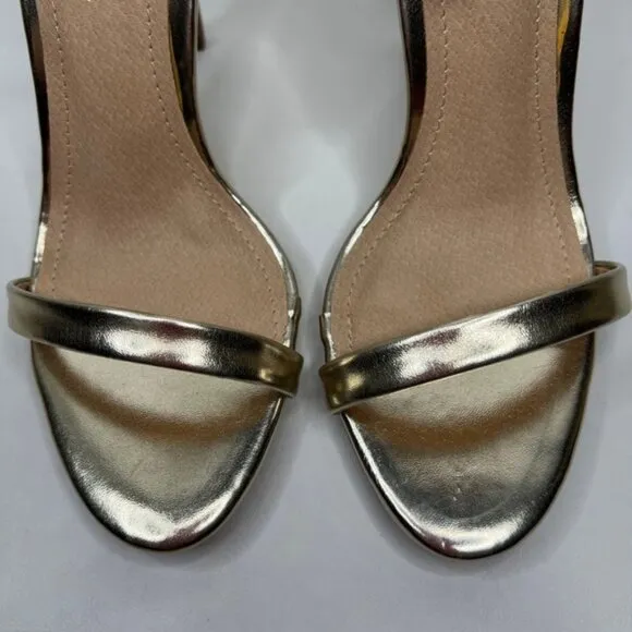 NWB Lulus SEARCH THE STARS Strappy Ankle Strap Stiletto Heel Shiny Sandals Sz 8