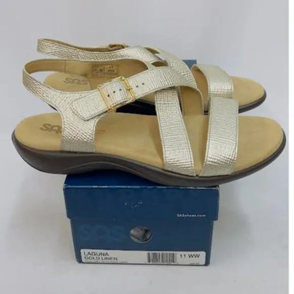 NWB! SAS Laguna Sandals Gold Linen 11 WW - Double Wide (D)