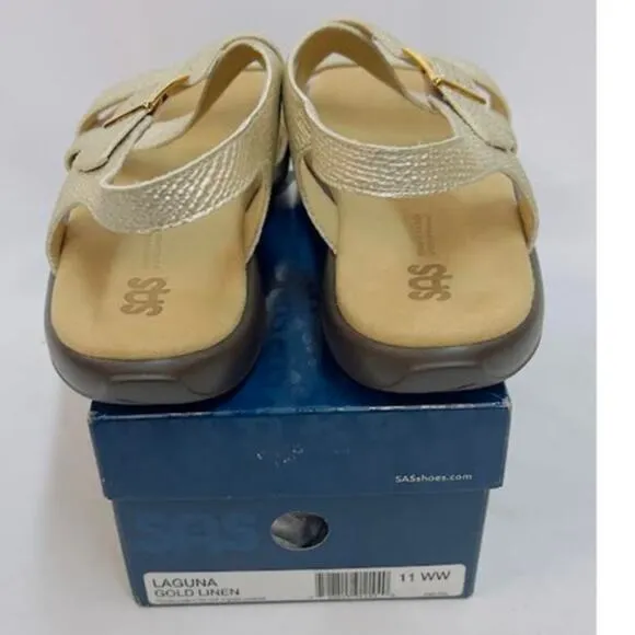 NWB! SAS Laguna Sandals Gold Linen 11 WW - Double Wide (D)