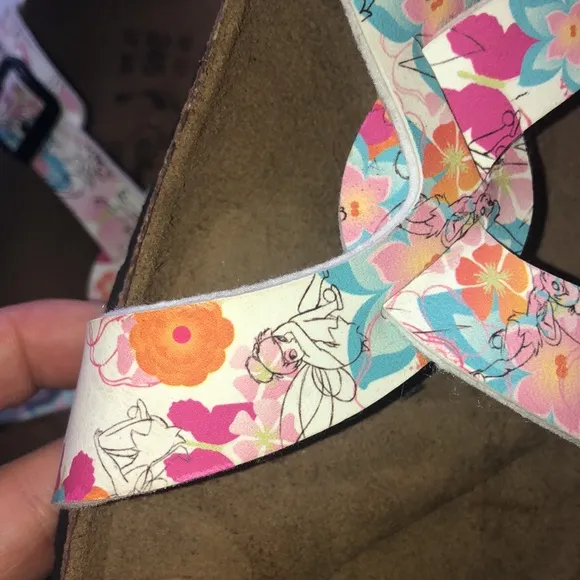 NWOB- Disney Tinker Bell Birki’s Pink and Brown Sandals with Crisscross Straps