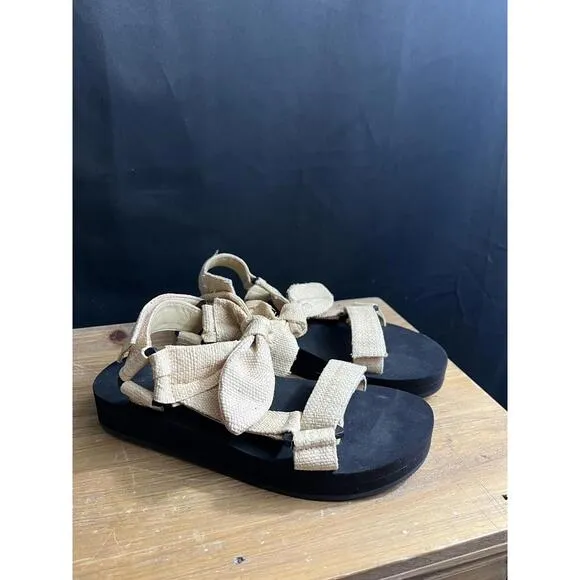 NWOB LOEFFLER RANDALL MAISIE SPORT Women's NATURAL RAFFIA PLATFORM Sandal US 5.5