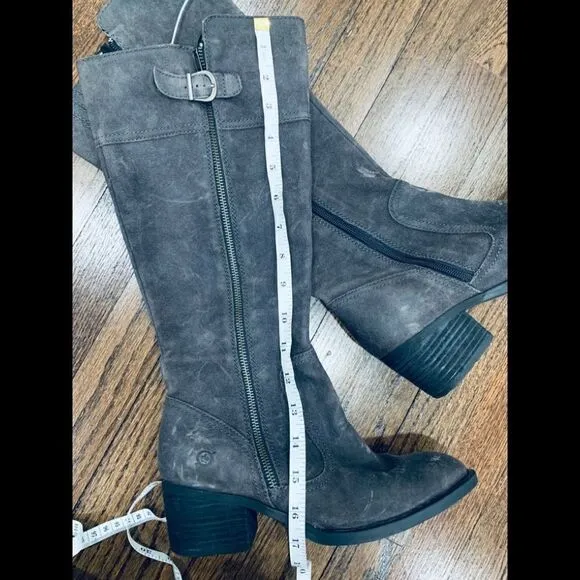 NWOB BORN Fannar Distressed Knee High Suede Grey Boots