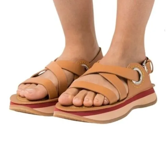 NWOT See by Chloe Tan Leather Ysee Sport Sandals Sz EU 37 / US 6.5