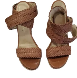 Nwot Stuart Weitzman Tan Braided Leather Wedge  Sandals Sz 7