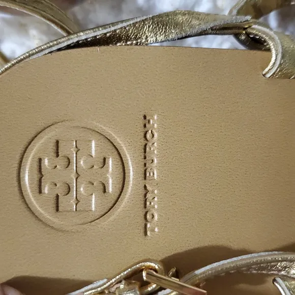 NWOT Tory Burch Gold Metal Slingback Thong Heeled Sandals Women's Size US 9 M