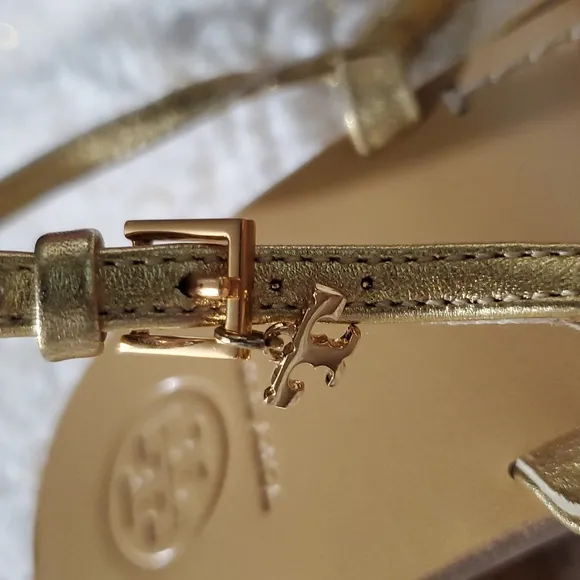 NWOT Tory Burch Gold Metal Slingback Thong Heeled Sandals Women's Size US 9 M