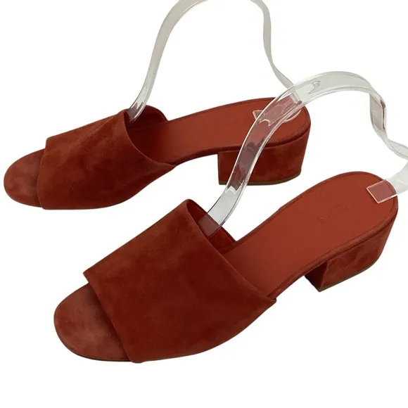 NWOT Vince Rachelle Suede Slide Heeled Peep Toe Sandals Orange