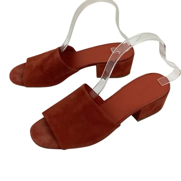 NWOT Vince Rachelle Suede Slide Heeled Peep Toe Sandals Orange