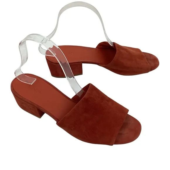 NWOT Vince Rachelle Suede Slide Heeled Peep Toe Sandals Orange
